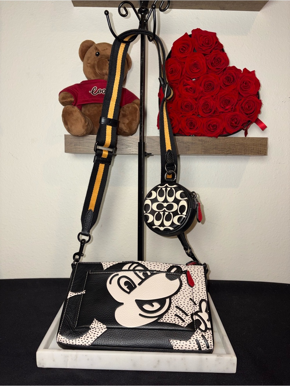 Coach x Keith Haring Disney Mickey Black & White Graphic Crossbody